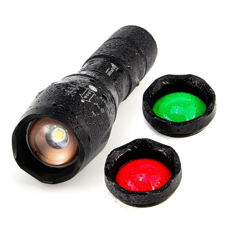 ULTRAFIRE A100 Tactical LED Flashlight Mini,800 Lumen Hunting Handheld Flashlight Focusable 3 Colors Exchange Glass Lens (Generate RED or Green Light) - Image 1